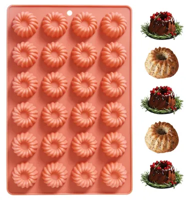 Immagine prodotto di Stampo in silicone per mini tortine, capacità per 24 pezzi, dimensioni 30 x 19,5 cm, antiaderente, colore rosa corallo