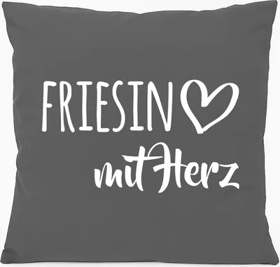 Produktbild von Huuraa Kissen Friesin mit Herz 40x40cm mit Füllung Steel Grey Baumwolle Dekokissen Geschenkidee