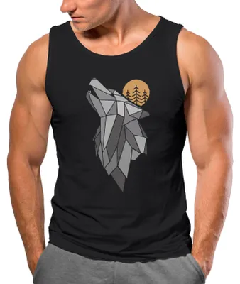 Produktbild von Herren Tank-Top Wolf Print Wald Wildnis Outdoor Natur Tiermotiv Muskelshirt Neverless® schwarz XL