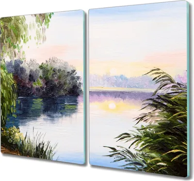 Produktbild von Coloray Schneidebrett Herdabdeckplatte 2x30x52 cm Kochplattenabdeckung Hackbrett Küchenbrett - lake Sonnenuntergang
