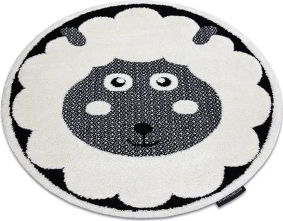Produktbild von Moderner Kinderteppich JOY Kreis Sheep, Schaf für Kinder - strukturelle, zwei Ebenen aus Vlies creme / schwarz Grau rund 160 cm