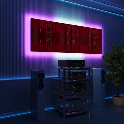 Immagine prodotto di Set da 3 pannelli acustici a LED con effetto RGB Glow per Echo Control | Pannelli fonoassorbenti con retroilluminazione | 3x WAVE - raggruppati | Plastica rossa