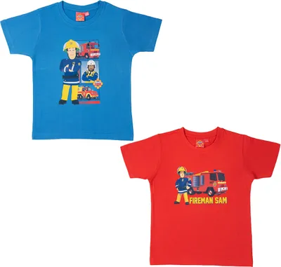 Produktbild von Feuerwehrmann Sam T-Shirt für Jungen Kinder Oberteil kurzärmlig Blau/Rot (2er Pack) 98-104