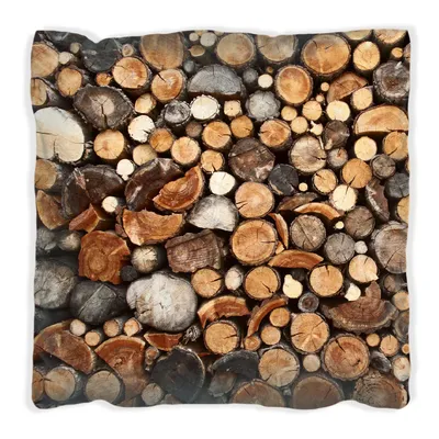 Produktbild von Wallario Premium Kissen, weiche Oberfläche, mit Motiv Dunkler Holzstapel rund, Größe: 30 x 30 cm, mit weißer Rückseite