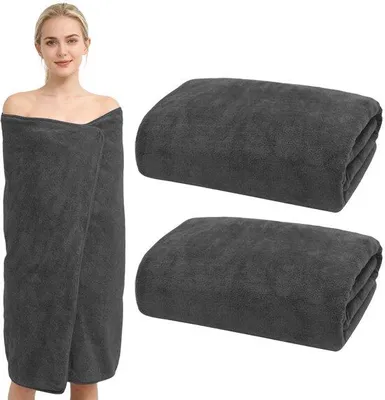 Produktbild von Unyqoos® Set 2 extra große graue Baumwoll-Handtücher 100 x 200 cm – Saunatuch & Strandtuch, weich und saugfähig