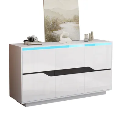 Produktbild von Anrichte,Sideboards Mit 3 Türen,vielseitig einsetzbar Kommode mit verstellbaren Trennwänden,breite grifflose Schließfächer,Beistellschrank mit LED