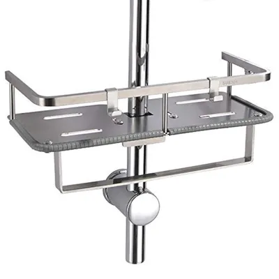 Produktbild von Duschablage zum Hängen Edelstahl ohne Bohren für runde Duschstange 19-25mm mit Halter