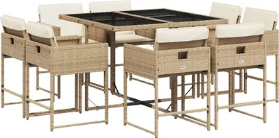 Produktbild von vidaXL 9-tlg. Garten-Essgruppe mit Kissen Beige Poly Rattan