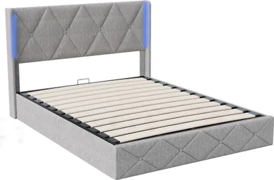 Obrázok produktu pre Čalúnená posteľ Fortuna Lai 160x200 cm, zamat, s LED, čelom, podstavcom pod posteľ a lamelovým roštom, sivá