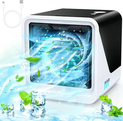 Produktbild von Standventilatoren, Luftkühler mit Wasserkühlung, Ventilator, mit 500 ml Wassertank, 3 Geschwindigkeiten, 7 Farben Nachtlicht