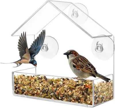 Produktbild von Famanu Vogelhaus mit Futterstation - Transparent, wetterbeständig, für Balkon und Fenster