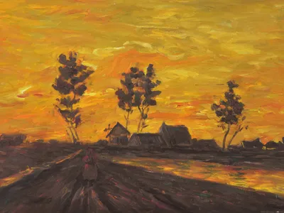 Obrázek produktu pro Vincent Van Gogh Art Print Obraz - Krajina při západu slunce, 1885 (60 x 80 cm)