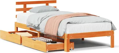 Produktbild von vidaXL Massivholzbett mit Schubladen Wachsbraun 75x190 cm Kiefer