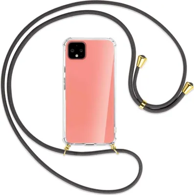 Produktbild von Handykette Backcover-Schutzhülle mit Band (Metall goldfarben) für Google Pixel 4 - dunkelgrau