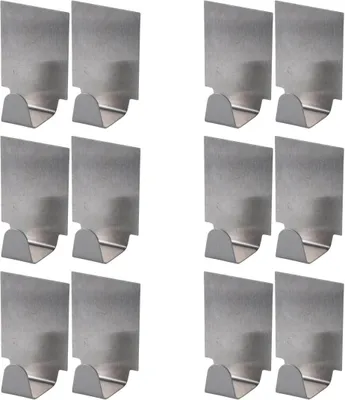A collage of metal hooks against a white background.