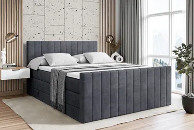 Produktbild von ALTDECOR Boxspringbett mit Fußteil, 2 Matratzen und Topper - 120x200 cm - EDITA-Z KING - Dunkelgrau Samt - Polsterbett mit, H3- und H4- Matratzen, Bettkasten und Lattenrost, Bett mit Stauraum