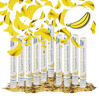 Produktbild von relaxdays 10x Party Popper Banana, Konfettipistole, Konfettishooter, Gelb, 40 cm, Karneval