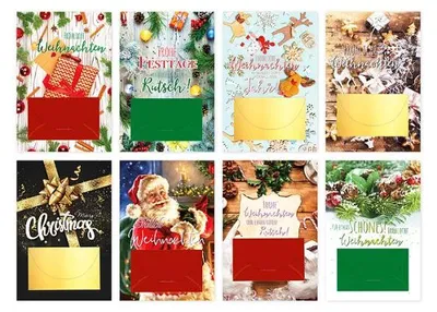 Produktbild von Weihnachtskarte mit Geldscheinkuvert - 80 Stück - 8 Motive