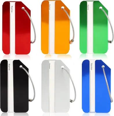 Image de Étiquettes étanches pour bagages, lot de 6, différentes couleurs, pour valises et bagages de voyage