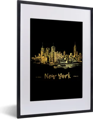 Produktbild von MuchoWow® MuchoWow® Gerahmtes Poster New York - Skyline - Schwarz 30x40 cm - Poster mit zchwarzem Bilderrahmen - Wandposter Schlafzimmer