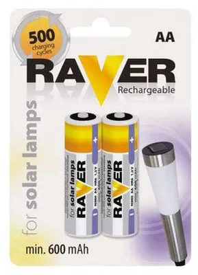 Obrázok produktu pre Nabíjateľná batéria pre solárne AA, 600 mAh, 2 ks. Blister LAVARTRADE Raver