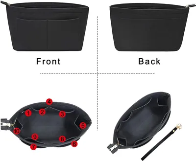 Produktbild von Filz Handtaschen Organizer Portemonnee Organizer Filz Insteektasche Organizer mit mehreren Fächern Einkaufstasche für Damen (X-Large, Schwarz)