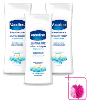 Imagen del producto de 3 unidades de Loción corporal regeneradora y hidratante Vaseline Advanced Repair – 200 ml – Paquete económico
