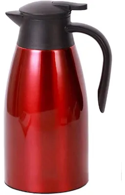 Productafbeelding van Thermoskan 2 liter, roestvrij staal, rood, met snelsluiting, dubbelwandig, vacuümgeïsoleerd, geschikt voor thee en koffie