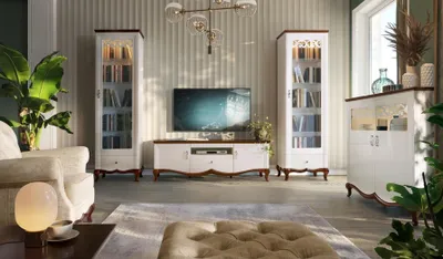 Image de Salon complet TV-Lowboard avec 2x vitrine Meubles en bois Ensemble de 3 pièces