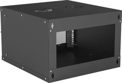 Produktbild von Intellinet 19" Wandverteiler, Basic Line, 6 HE, 353 (H) x 540 (B) x 560 (T) mm, Flatpack, Schutzklasse IP20, schwarz, Wandmontiertes Regal, 6U, 50 kg, 11 kg, Schwarz