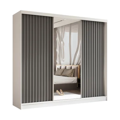 Produktbild von AX LIVING Cabinio Kleiderschrank Weiß mit Spiegel 240 cm Breite, Grau