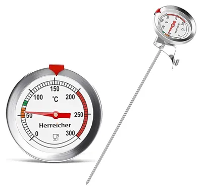 Image de Thermomètre pour friture, thermomètre pour grill, jusqu'à 300 °C, en acier inoxydable, 23 cm de long, pour la cuisine