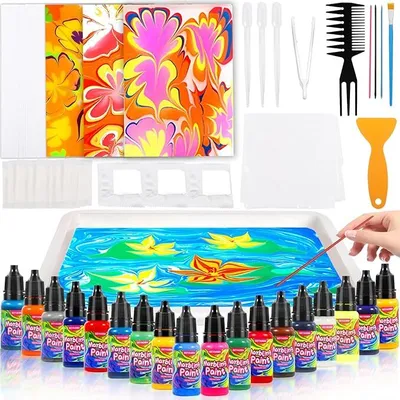 Produktbild von Wassermarmorierfarbe 18 Farben Marmorierfarbe Marbling Paint Kit Kinder,Marmorierfarbe Kunst Set Kunst und Handwerk für Mädchen und Jungen,Bastelsets