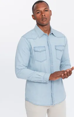 Produktbild von Ombre Clothing Langarmhemd für Männer Moulham hellblau XL