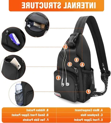 Crossbody Tasche - Outdoor-Sport - Verstellbarer Gurt - 22 x 10 x 38 cm - Schwarz
