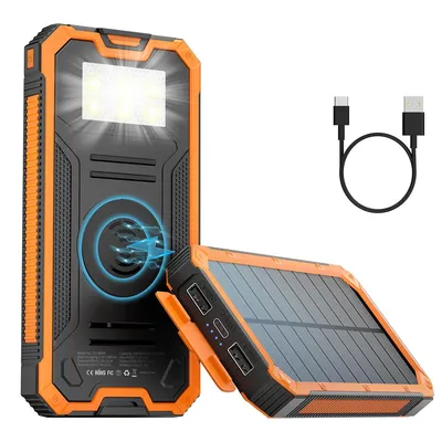 Produktbild von Solar Powerbank 20000mAh mit Wireless Charging Outdoor Ladegerät wasserdicht USB C für Camping Wandern Reisen Notfall