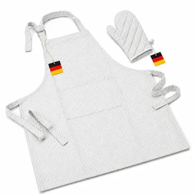Produktbild von Grillschürze Küchenschürze mit Ofenhandschuh 2teilig im Set weiss/schwarz gestreift