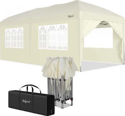 Image de Zelsius Pavillon pliable 3x6 m avec parois latérales, beige, pavillon pliable UV30, tente de jardin pliable