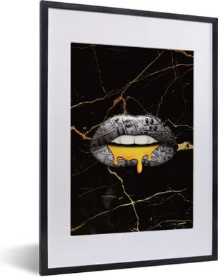 Produktbild von MuchoWow® MuchoWow® Gerahmtes Poster Lippen - Geld - Abstrakt 30x40 cm - Poster mit zchwarzem Bilderrahmen - Wandposter Schlafzimmer