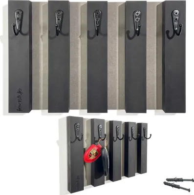 Produktbild von Lamellen Schlüsselbrett Garderobenleiste Holz MDF, Hakenleiste, Kleiderhaken, Wandhaken, Edelstahl, Wandgarderobe, Garderobenpaneel, für Flur, Kinderzimmer, Schlafzimmer