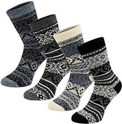 Image de BRUBAKER 4 paires de chaussettes norvégiennes pour femmes Gris Noir Blanc T. 35 - 38