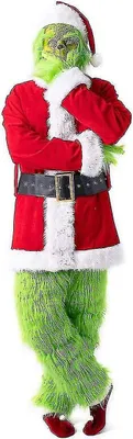 Produktbild von Erwachsene Green Grinch Kostüm, Weihnachtsmann Kostüm, Cosplay Outfit, Halloween Weihnachtsanzu