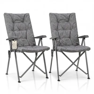 Image de Lot de 2 chaises de camping pliantes BigDean, réglables sur 4 positions, jusqu'à 150 kg, rembourrage épais, dossier haut, chaise de jardin et de pêche