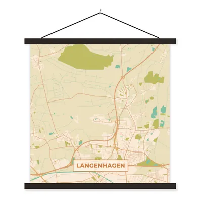 Produktbild von MuchoWow® Textilposter Langenhagen - Stadtplan - Vintage - Karte 90x90 cm mit schwarzem Rahmen - Magnetisches