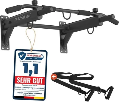 Imagen del producto de Barra de dominadas de pared, 4 en 1, con 6 agarres, capacidad de hasta 200 kg
