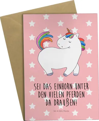 Produktbild von Mr. & Mrs. Panda Grußkarte Einhorn Stolzieren - Rot Pastell - Geschenk, Reiten, Grußkarten, Pferd, Unicorn, weihnachtskarten, dankeskarten, hochzeitskarten, Einhörner