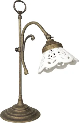 Produktbild von Tischlampe Messing massiv Keramik E14 43 cm hoch in Bronze Antik matt Weiß Rustikal Keramiklampe