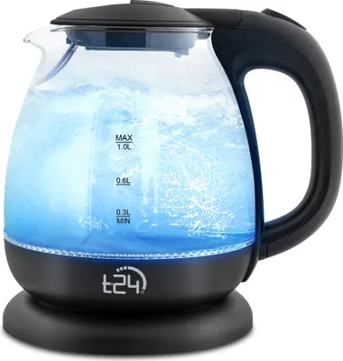 Produktbild von T24 Borosilikatglas Wasserkocher mit LED 1100 Watt 1 Liter schwarz