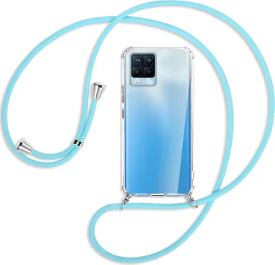 Produktbild von Handykette Backcover-Schutzhülle mit Band (Metall silberfarben) für Realme 8, Realme 8 Pro (6.4) - himmelblau