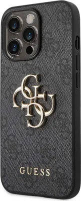Produktbild von Guess, Hülle für iPhone 14 Pro Max mit Monogramm und 4G-Logo aus Metall, Dunkelgrau